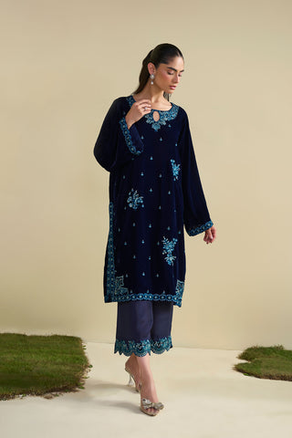 FW25DA-2801  NAVY BLUE  2PCS  EMBROIDERED KURTA WITH TROUSER