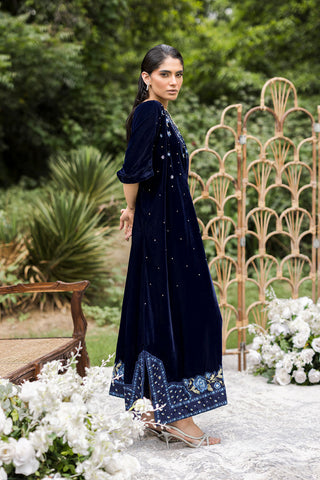 FW25DA-2802  NAVY BLUE 1PCS EMBROIDERED KAFTAN