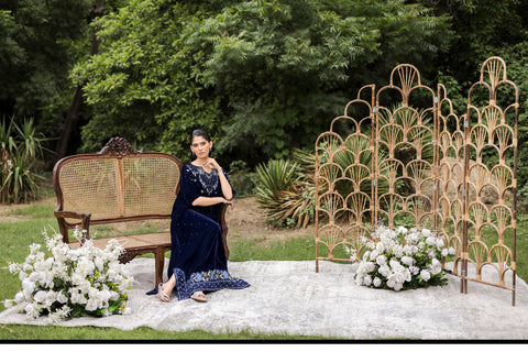 FW25DA-2802  NAVY BLUE 1PCS EMBROIDERED KAFTAN