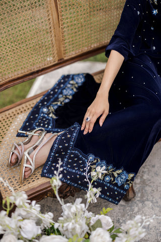 FW25DA-2802  NAVY BLUE 1PCS EMBROIDERED KAFTAN
