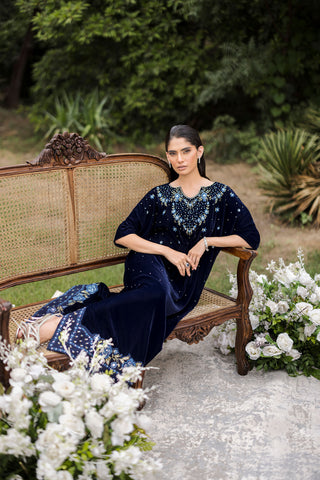 FW25DA-2802  NAVY BLUE 1PCS EMBROIDERED KAFTAN
