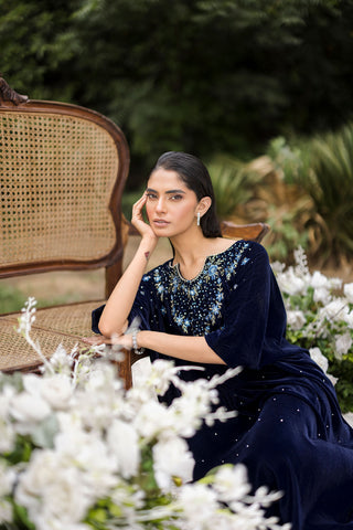 FW25DA-2802  NAVY BLUE 1PCS EMBROIDERED KAFTAN