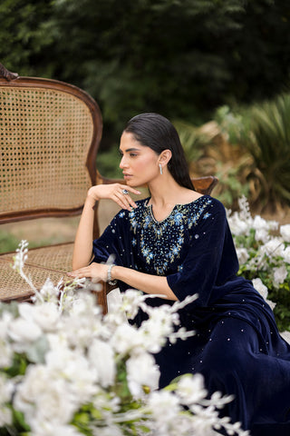 FW25DA-2802  NAVY BLUE 1PCS EMBROIDERED KAFTAN