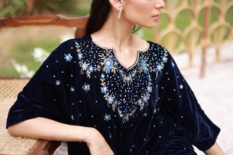 FW25DA-2802  NAVY BLUE 1PCS EMBROIDERED KAFTAN