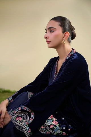 FW25DA-2803  NAVY BLUE  2PCS  EMBROIDERED KURTA WITH TROUSER