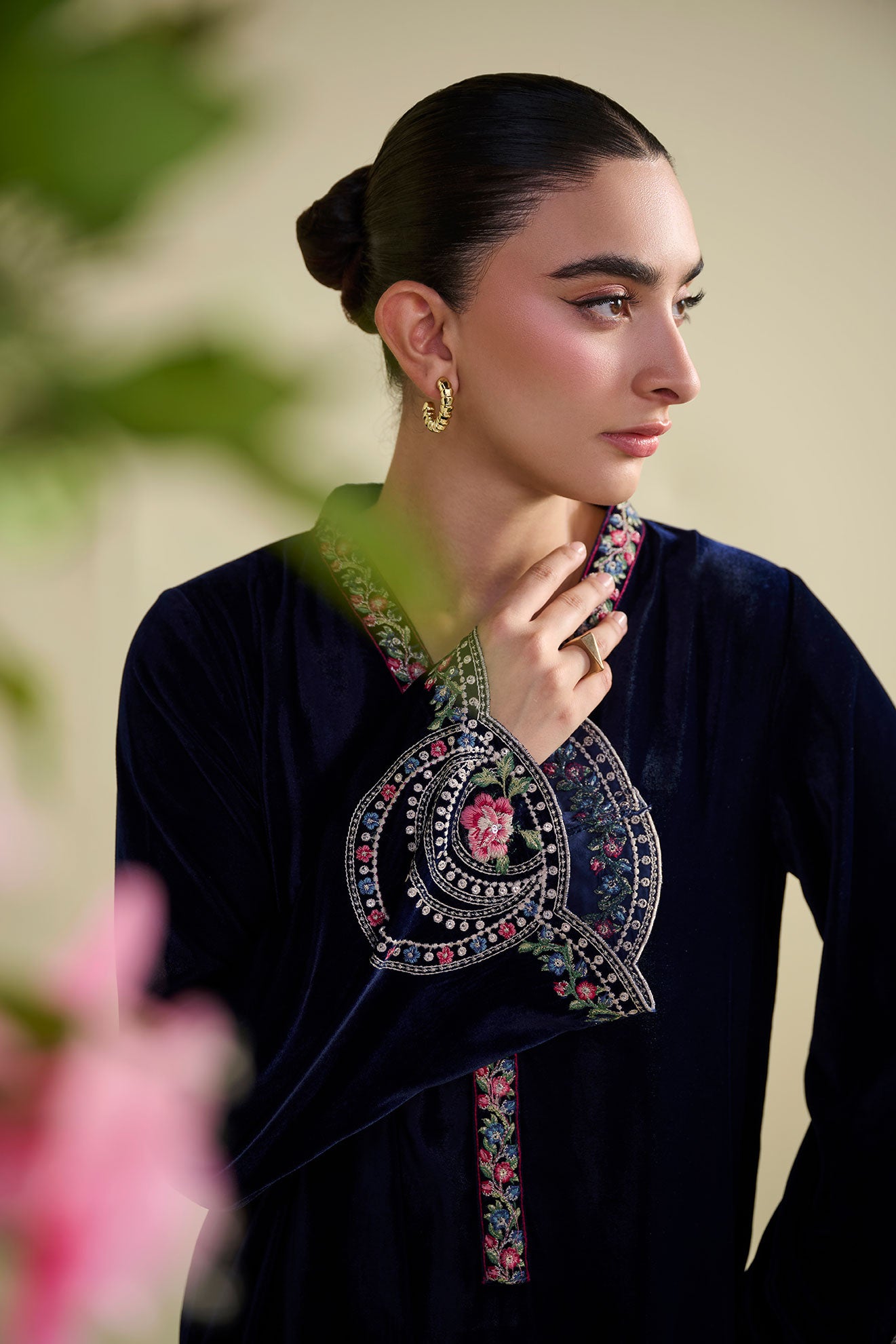 FW25DA-2803  NAVY BLUE  2PCS  EMBROIDERED KURTA WITH TROUSER