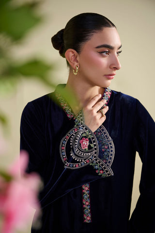 FW25DA-2803  NAVY BLUE  2PCS  EMBROIDERED KURTA WITH TROUSER