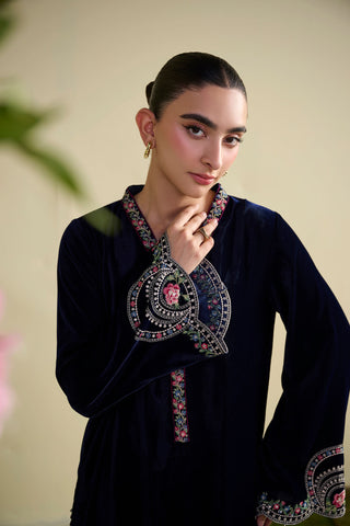 FW25DA-2803  NAVY BLUE  2PCS  EMBROIDERED KURTA WITH TROUSER