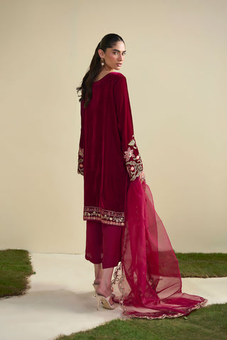 FW25DA-2804   RED  2PCS  EMBROIDERED KURTA WITH TROUSER