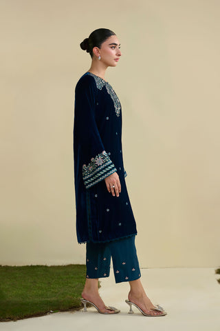 FW25DA-2807   TURQUOISE BLUE  2PCS  EMBROIDERED KURTA WITH TROUSER