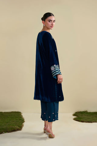 FW25DA-2807   TURQUOISE BLUE  2PCS  EMBROIDERED KURTA WITH TROUSER