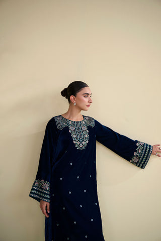 FW25DA-2807   TURQUOISE BLUE  2PCS  EMBROIDERED KURTA WITH TROUSER