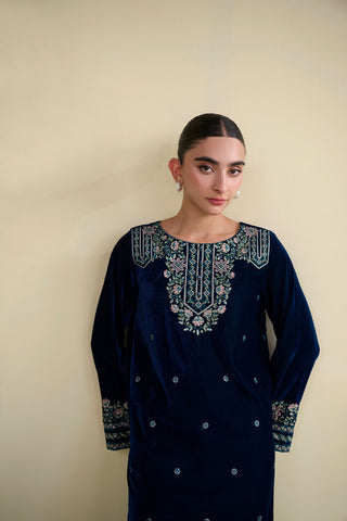 FW25DA-2807   TURQUOISE BLUE  2PCS  EMBROIDERED KURTA WITH TROUSER