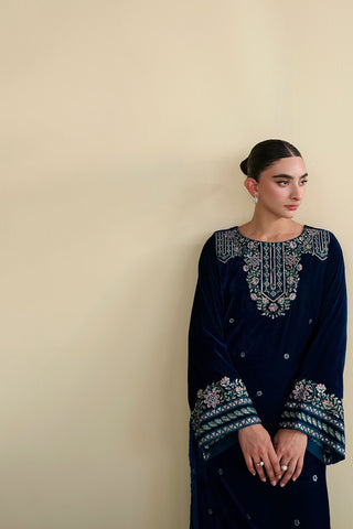 FW25DA-2807   TURQUOISE BLUE  2PCS  EMBROIDERED KURTA WITH TROUSER