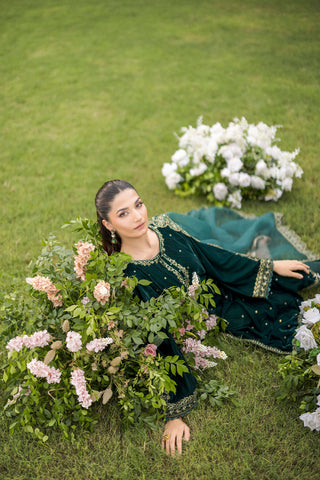 FW25DA-2809  BOTTLE GREEN  2PCS  EMBROIDERED KURTA WITH TROUSER