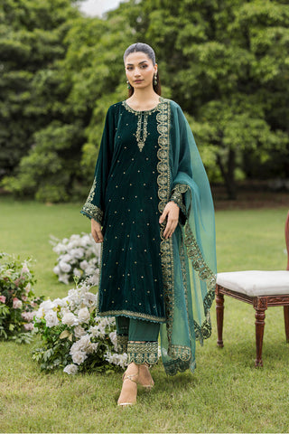 FW25DA-2809  BOTTLE GREEN  2PCS  EMBROIDERED KURTA WITH TROUSER