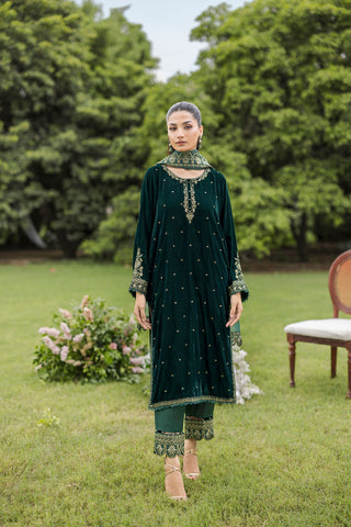 FW25DA-2809  BOTTLE GREEN  2PCS  EMBROIDERED KURTA WITH TROUSER