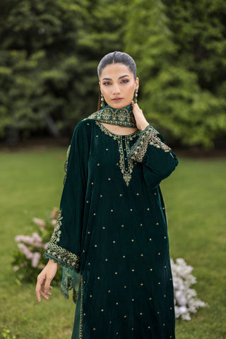 FW25DA-2809  BOTTLE GREEN  2PCS  EMBROIDERED KURTA WITH TROUSER