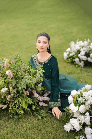 FW25DA-2809  BOTTLE GREEN  2PCS  EMBROIDERED KURTA WITH TROUSER