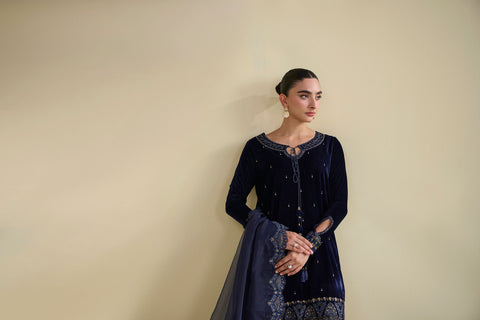 FW25DA-2810  NAVY BLUE  2PCS  EMBROIDERED KURTA WITH TROUSER