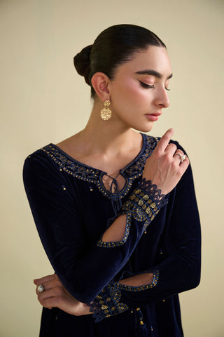 FW25DA-2810  NAVY BLUE  2PCS  EMBROIDERED KURTA WITH TROUSER