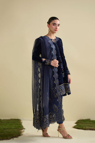 FW25DD-2810  NAVY BLUE  EMBROIDERED  DUPATTA