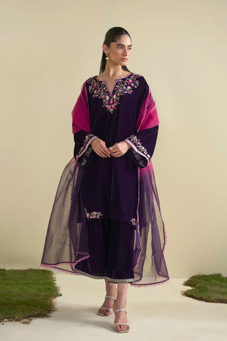 FW25DA-2811   PURPLE  2PCS  EMBROIDERED KURTA WITH TROUSER