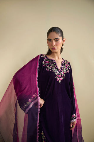 FW25DA-2811   PURPLE  2PCS  EMBROIDERED KURTA WITH TROUSER