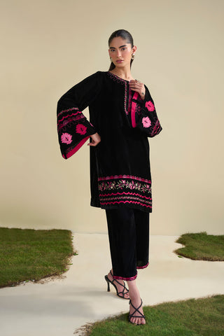 FW25DA-2813   BLACK  2PCS  EMBROIDERED KURTA WITH TROUSER
