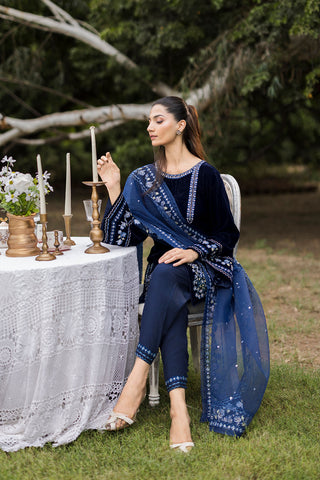FW25DA-2814  NAVY BLUE  2PCS  EMBROIDERED KURTA WITH TROUSER