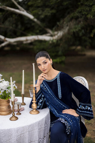 FW25DA-2814  NAVY BLUE  2PCS  EMBROIDERED KURTA WITH TROUSER