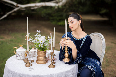 FW25DA-2814  NAVY BLUE  2PCS  EMBROIDERED KURTA WITH TROUSER