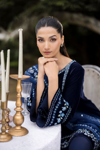 FW25DA-2814  NAVY BLUE  2PCS  EMBROIDERED KURTA WITH TROUSER