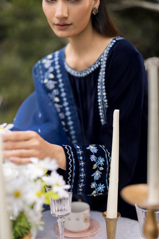 FW25DA-2814  NAVY BLUE  2PCS  EMBROIDERED KURTA WITH TROUSER