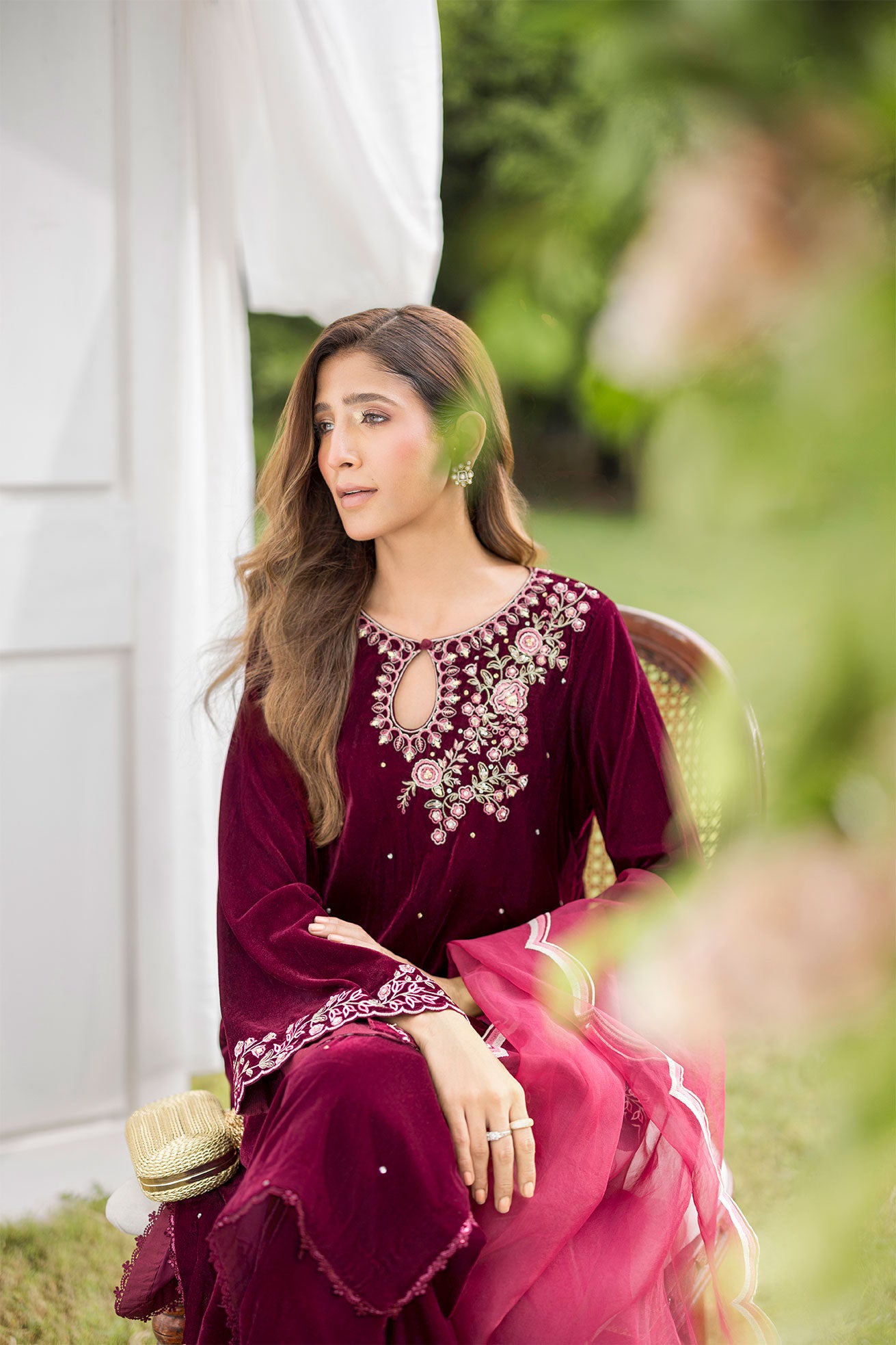 FW25DA-2816   MAROON  2PCS  EMBROIDERED KURTA WITH TROUSER