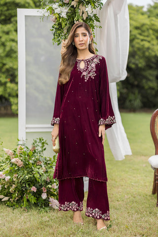 FW25DA-2816   MAROON  2PCS  EMBROIDERED KURTA WITH TROUSER