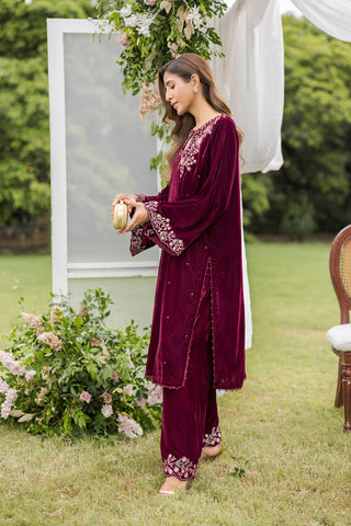 FW25DA-2816   MAROON  2PCS  EMBROIDERED KURTA WITH TROUSER