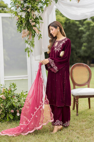 FW25DA-2816   MAROON  2PCS  EMBROIDERED KURTA WITH TROUSER