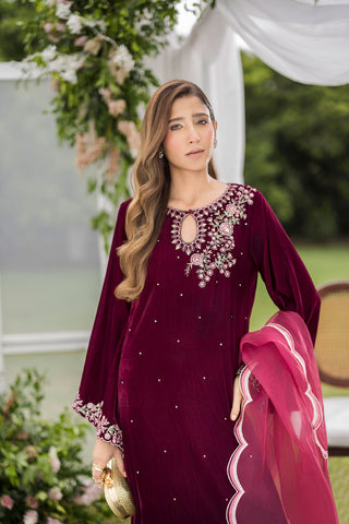 FW25DA-2816   MAROON  2PCS  EMBROIDERED KURTA WITH TROUSER