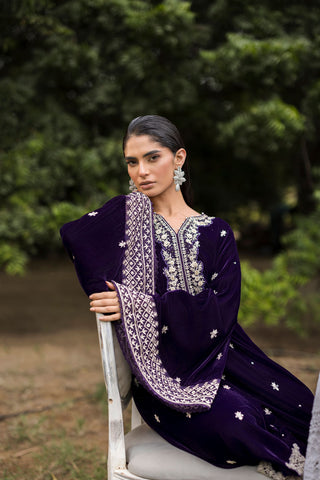 FW25DA-2818  PURPLE  2PCS  EMBROIDERED KURTA WITH TROUSER