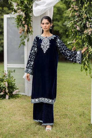 FW25DA-2819  NAVY BLUE  2PCS  EMBROIDERED KURTA WITH TROUSER