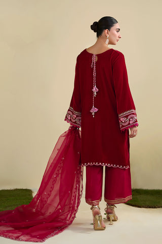 FW25DA-2820   RED  2PCS  EMBROIDERED KURTA WITH TROUSER