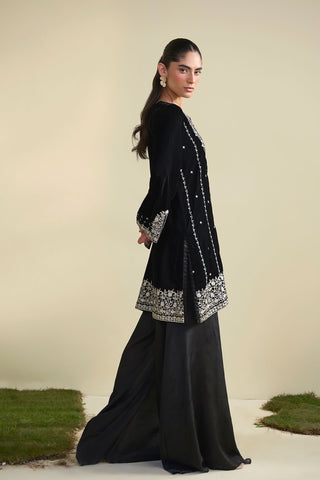 FW25DA-2822  BLACK  2PCS  EMBROIDERED KURTA WITH TROUSER