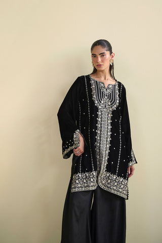 FW25DA-2822  BLACK  2PCS  EMBROIDERED KURTA WITH TROUSER