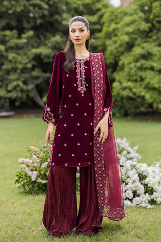 FW25DD-2826  MAROON  EMBROIDERED  DUPATTA