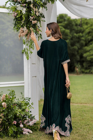 FW25DA-2829  BOTTLE GREEN 1PCS EMBROIDERED KAFTAN