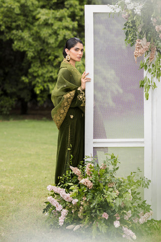 FW25DA-2831   OLIVE GREEN  2PCS  EMBROIDERED KURTA WITH TROUSER
