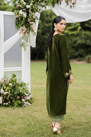 FW25DA-2831   OLIVE GREEN  2PCS  EMBROIDERED KURTA WITH TROUSER