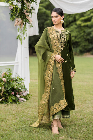 FW25DA-2831   OLIVE GREEN  2PCS  EMBROIDERED KURTA WITH TROUSER