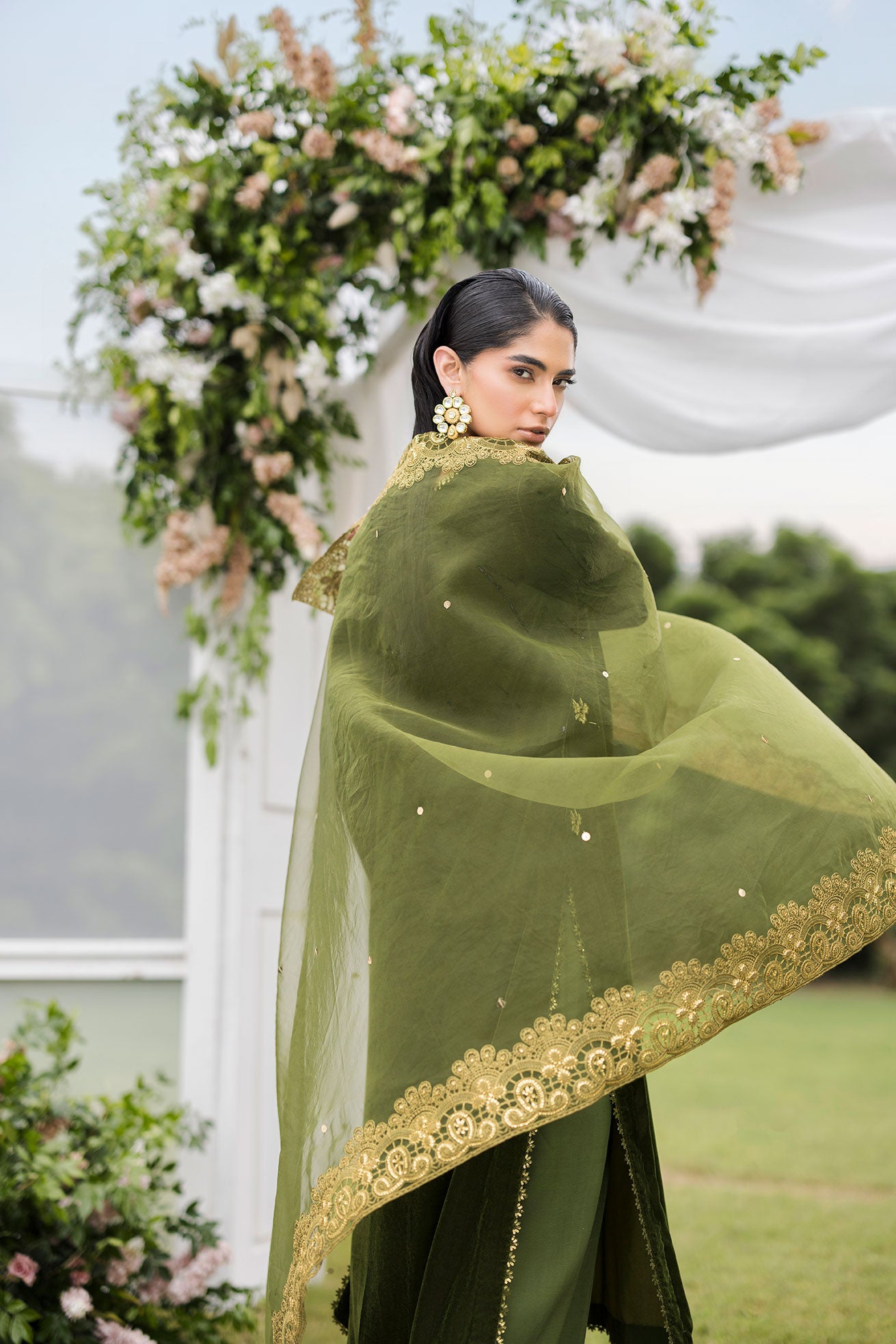 FW25DA-2831   OLIVE GREEN  2PCS  EMBROIDERED KURTA WITH TROUSER